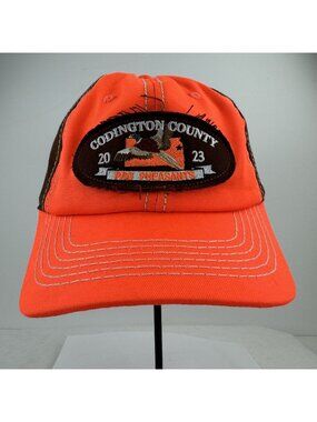 Ring Neck Pheasant Hunting Snapback Hat Blaze Orange Brown Cap Patch Adjustable